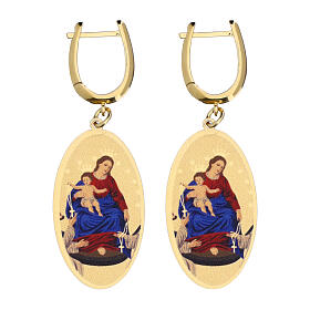 Pendientes Amen colgantes medalla Virgen de Pompeya de latón dorado