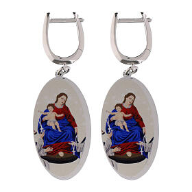 Pendientes Amen colgantes Virgen de Pompeya de latón rodiado