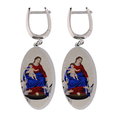 Boucles d'oreilles Amen pendantes Vierge de Pompéi en laiton rhodié 1