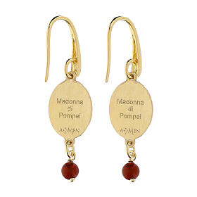 Dangling earrings with red jasper in gilded brass Amen Virgin of the Rosary of Pompeii