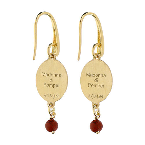 Dangling earrings with red jasper in gilded brass Amen Virgin of the Rosary of Pompeii 2