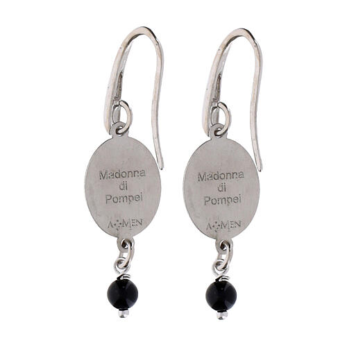 Dangling earrings in rhodium-plated brass by Amen, Virgin of the Rosary of Pompeii with red jasper bead 2