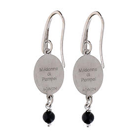 Boucles d'oreilles pendantes en laiton rhodié Amen Notre-Dame de Pompéi avec perle de jaspe rouge