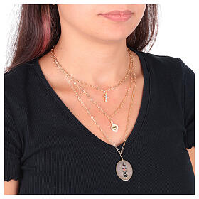 Collier à trois chaînes Amen Notre-Dame de Lorette laiton doré avec zircons blancs