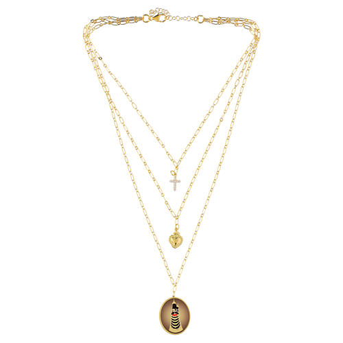 Collana a strati Amen Madonna di Loreto ottone dorato con zirconi bianchi 4