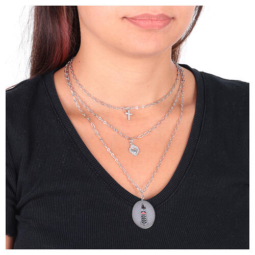 Layered necklace Amen of rhodium-plated brass, Our Lady of Loreto with white rhinestones 2
