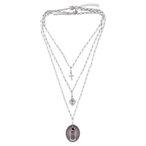 Layered necklace Amen of rhodium-plated brass, Our Lady of Loreto with white rhinestones 4