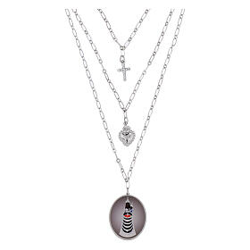 Collar Amen latón rodiado Virgen de Loreto con zircones blancos