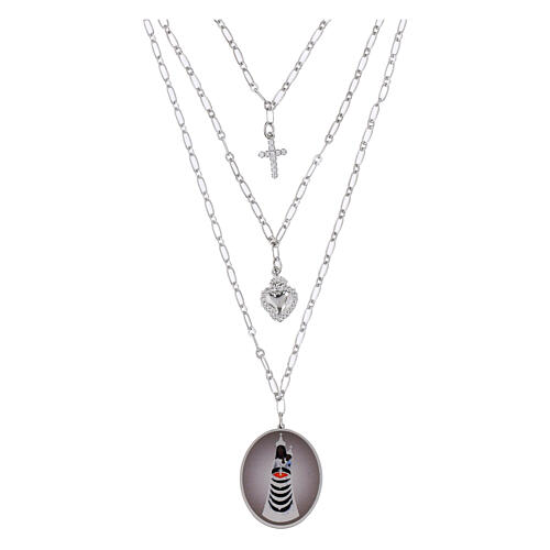 Collar Amen latón rodiado Virgen de Loreto con zircones blancos 1