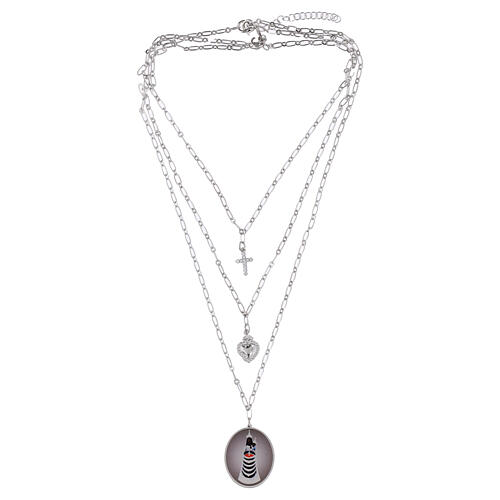 Collar Amen latón rodiado Virgen de Loreto con zircones blancos 3