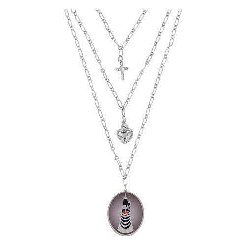 Collar Amen latón rodiado Virgen de Loreto con zircones blancos 1