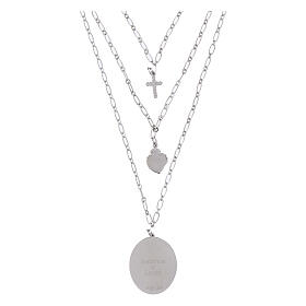 Collana a strati Amen ottone rodiato Madonna di Loreto con zirconi bianchi