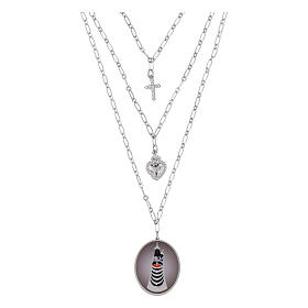 Collana a strati Amen ottone rodiato Madonna di Loreto con zirconi bianchi
