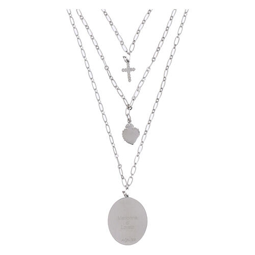 Collana a strati Amen ottone rodiato Madonna di Loreto con zirconi bianchi 2