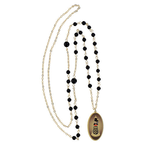 Collar Amen de latón dorado con granos de ónix negro medalla Virgen de Loreto 4