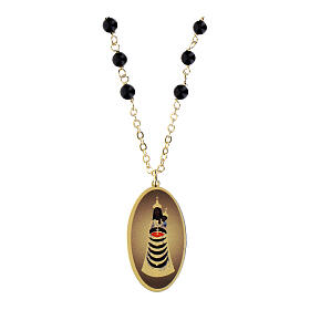 Collana Amen in ottone dorato con grani in onice nera medaglia Madonna di Loreto