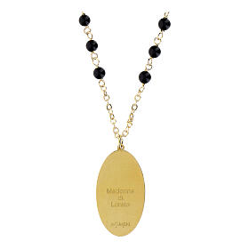 Colar Amen em latão dourado com contas de ónix preto medalha Nossa Senhora de Loreto