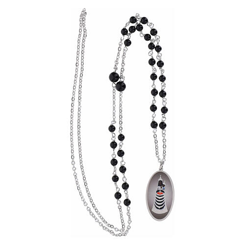 Amen necklace with black onyx beads and Our Lady of Loreto medal in rhodium-plated brass 4
