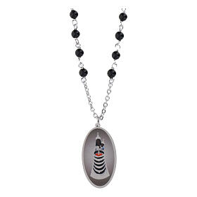 Collana Amen grani in onice nera medaglia Madonna di Loreto in ottone rodiato