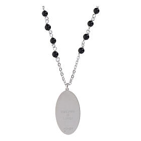 Collana Amen grani in onice nera medaglia Madonna di Loreto in ottone rodiato