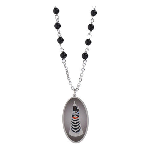 Collana Amen grani in onice nera medaglia Madonna di Loreto in ottone rodiato 1
