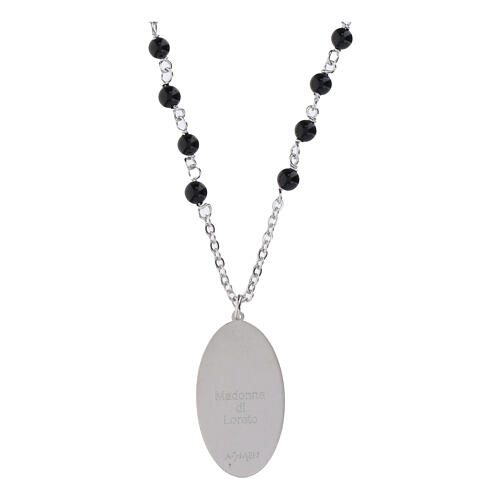 Collana Amen grani in onice nera medaglia Madonna di Loreto in ottone rodiato 2
