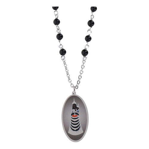 Collana Amen grani in onice nera medaglia Madonna di Loreto in ottone rodiato 5