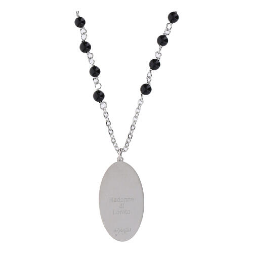 Collana Amen grani in onice nera medaglia Madonna di Loreto in ottone rodiato 6