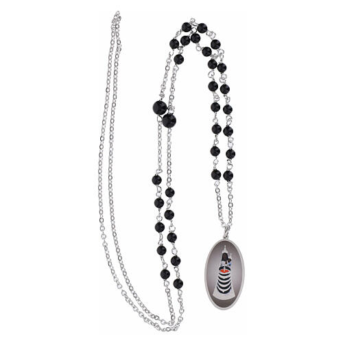 Collana Amen grani in onice nera medaglia Madonna di Loreto in ottone rodiato 7
