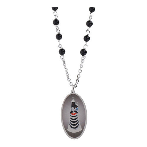 Collana Amen grani in onice nera medaglia Madonna di Loreto in ottone rodiato 1