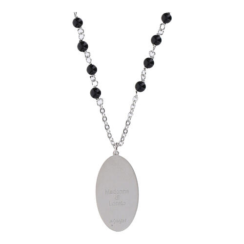 Collana Amen grani in onice nera medaglia Madonna di Loreto in ottone rodiato 3