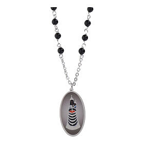 Amen Necklace Black Onyx Beads Our Lady of Loreto Medal Rhodium-Plated Brass