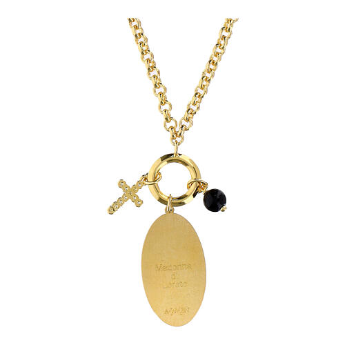 Halskette, AMEN, vergoldetes Messing, mit schwarzem Onyx, weißen Zirkonia und Darstellung der Gottesmutter von Loreto 3
