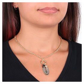 Collar Amen de latón dorado con ónix negro y zircones blancos Virgen de Loreto