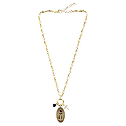 Collar Amen de latón dorado con ónix negro y zircones blancos Virgen de Loreto 3