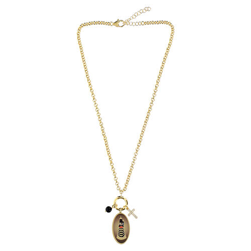 Collar Amen de latón dorado con ónix negro y zircones blancos Virgen de Loreto 4
