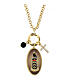 Lady of Loreto necklace in golden brass with black onyx and white zircons, Amen s1