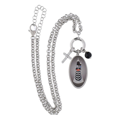Halskette, AMEN, rhodiniertes Messing, mit schwarzem Onyx, weißen Zirkonia und Darstellung der Gottesmutter von Loreto 4