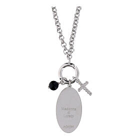 Collar Amen ónix negro y zircones blancos Virgen de Loreto de latón rodiado