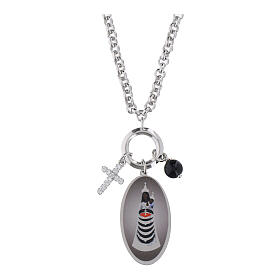 Collar Amen ónix negro y zircones blancos Virgen de Loreto de latón rodiado