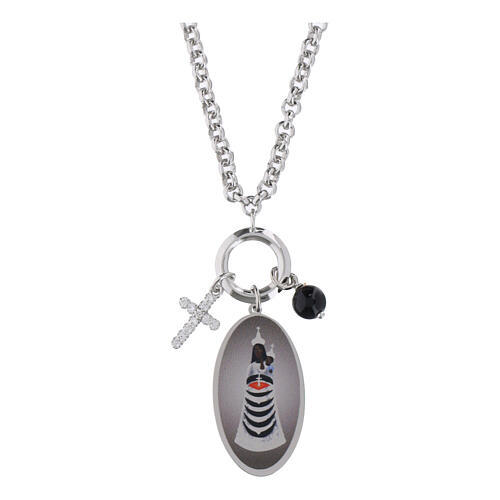Collar Amen ónix negro y zircones blancos Virgen de Loreto de latón rodiado 1