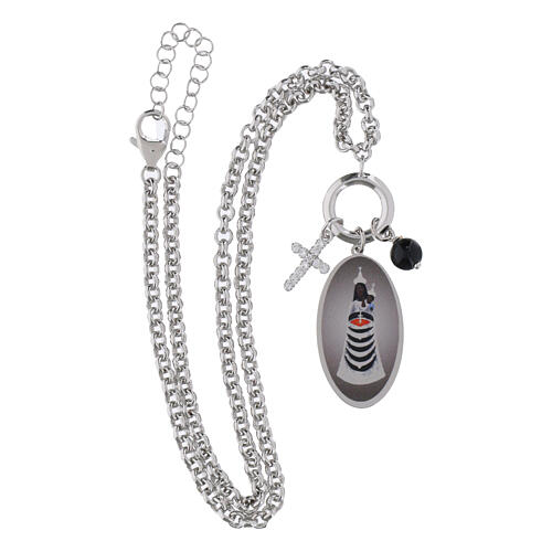 Collar Amen ónix negro y zircones blancos Virgen de Loreto de latón rodiado 3