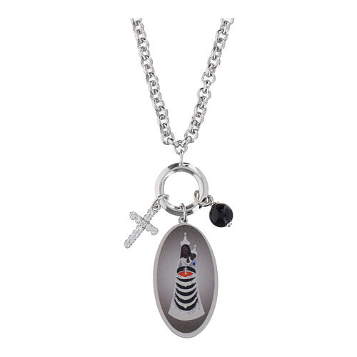 Collar Amen ónix negro y zircones blancos Virgen de Loreto de latón rodiado 1