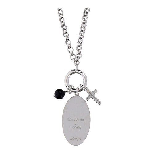 Collar Amen ónix negro y zircones blancos Virgen de Loreto de latón rodiado 3
