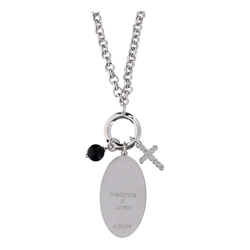 Collana Amen onice nero e zirconi bianchi Madonna di Loreto in ottone rodiato 2