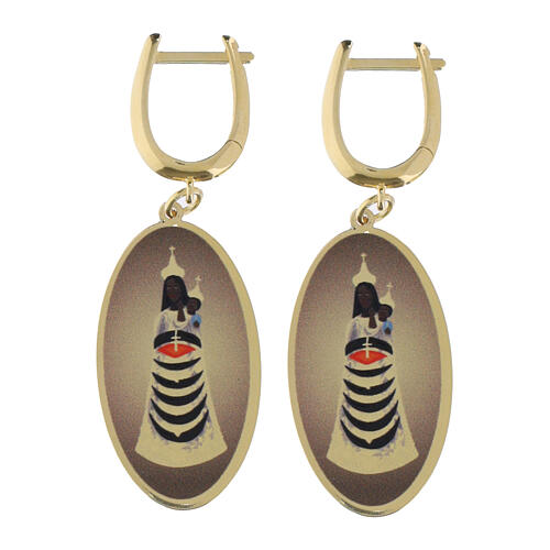 Amen earrings in golden brass with Our Layd of Loreto pendant 1