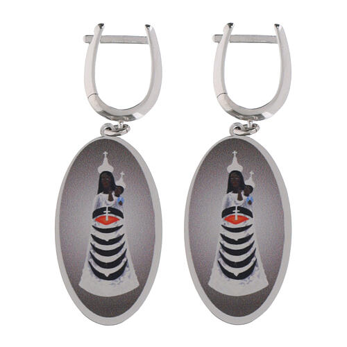 Earrings Amen with medal of Our Lady of Loreto in rhodium-plated brass 1