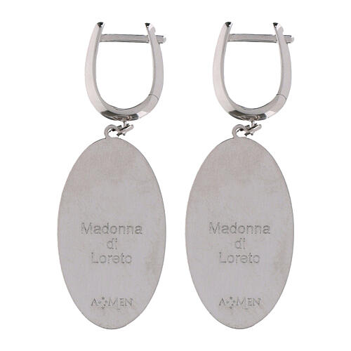 Earrings Amen with medal of Our Lady of Loreto in rhodium-plated brass 2