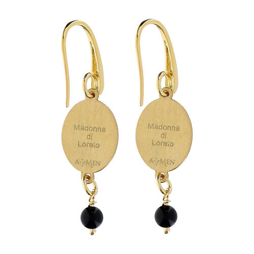 Boucles d'oreilles pendentif Notre-Dame de Lorette en laiton doré et onyx noir 2