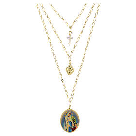 AMEN layered gold-plated brass necklace with white zircons and Our Lady of Lourdes medal